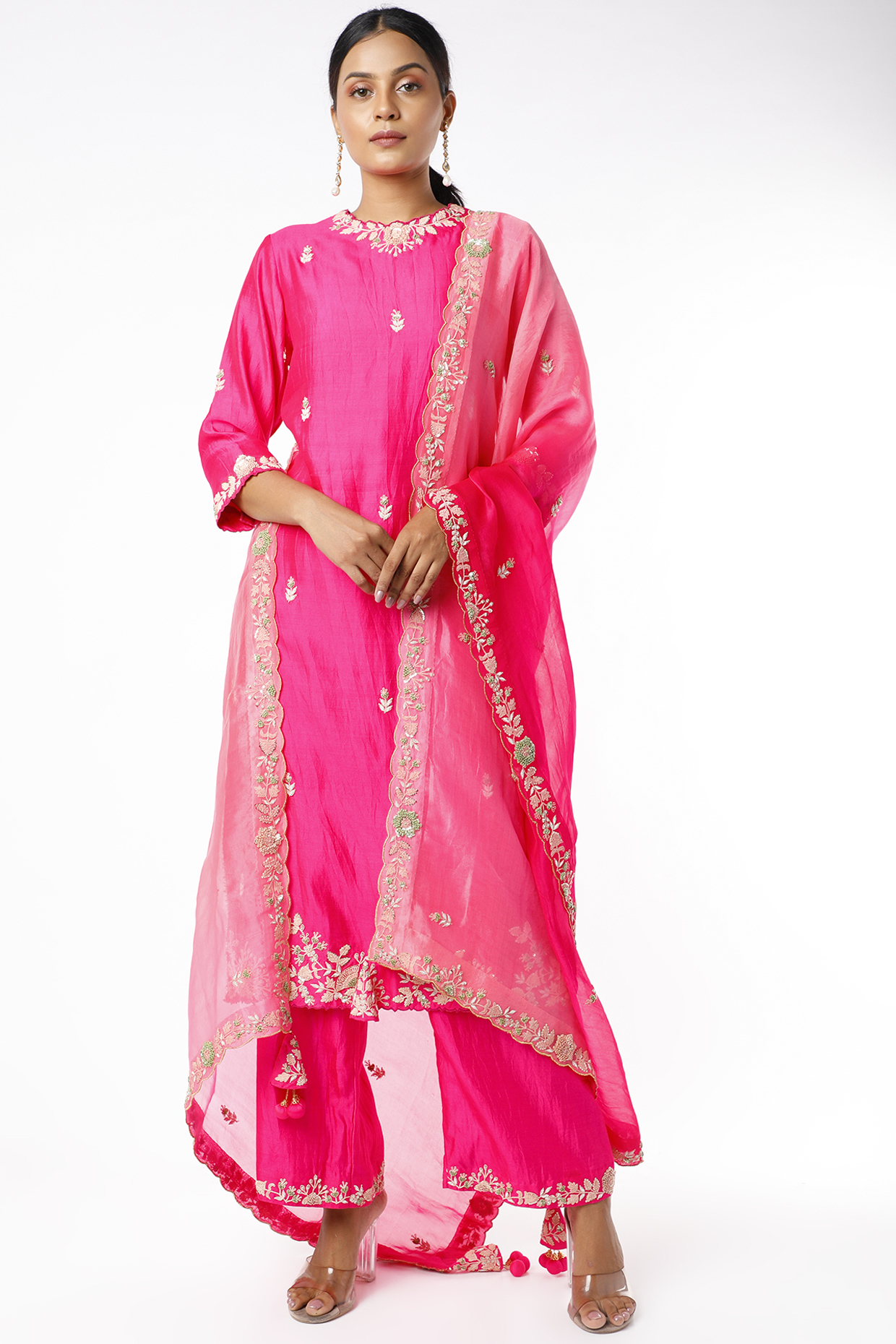 Fuchsia Hand Embroidered Kurta Set by SURBHI SHAH at Pernia's Pop Up Shop