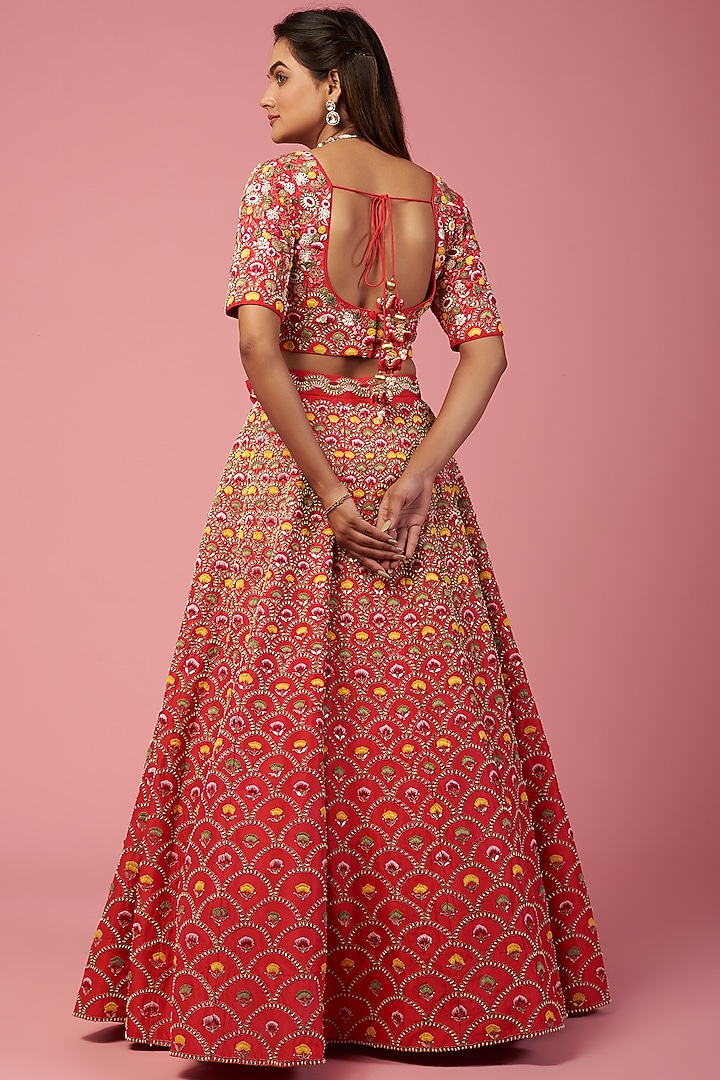 Red Embroidered Bridal Lehenga Set by SURBHI SHAH at Pernia's Pop Up Shop