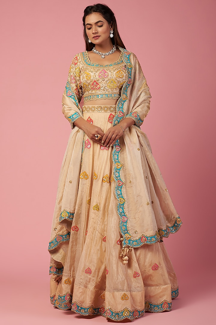 Gold Embroidered Lehenga Set by SURBHI SHAH