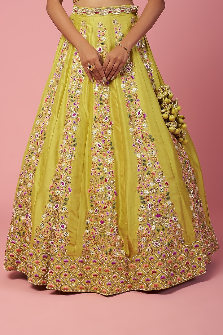 Lime Green Embroidered Wedding Lehenga Set by SURBHI SHAH at Pernia's Pop Up Shop