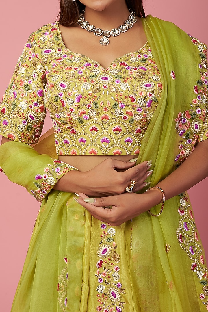 Lime Green Embroidered Wedding Lehenga Set by SURBHI SHAH at Pernia's Pop Up Shop