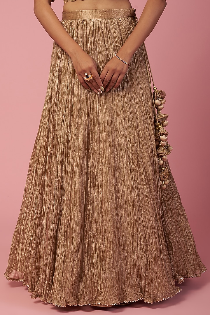 Dull Gold Hand Embroidered Wedding Lehenga Set by SURBHI SHAH at Pernia's Pop Up Shop