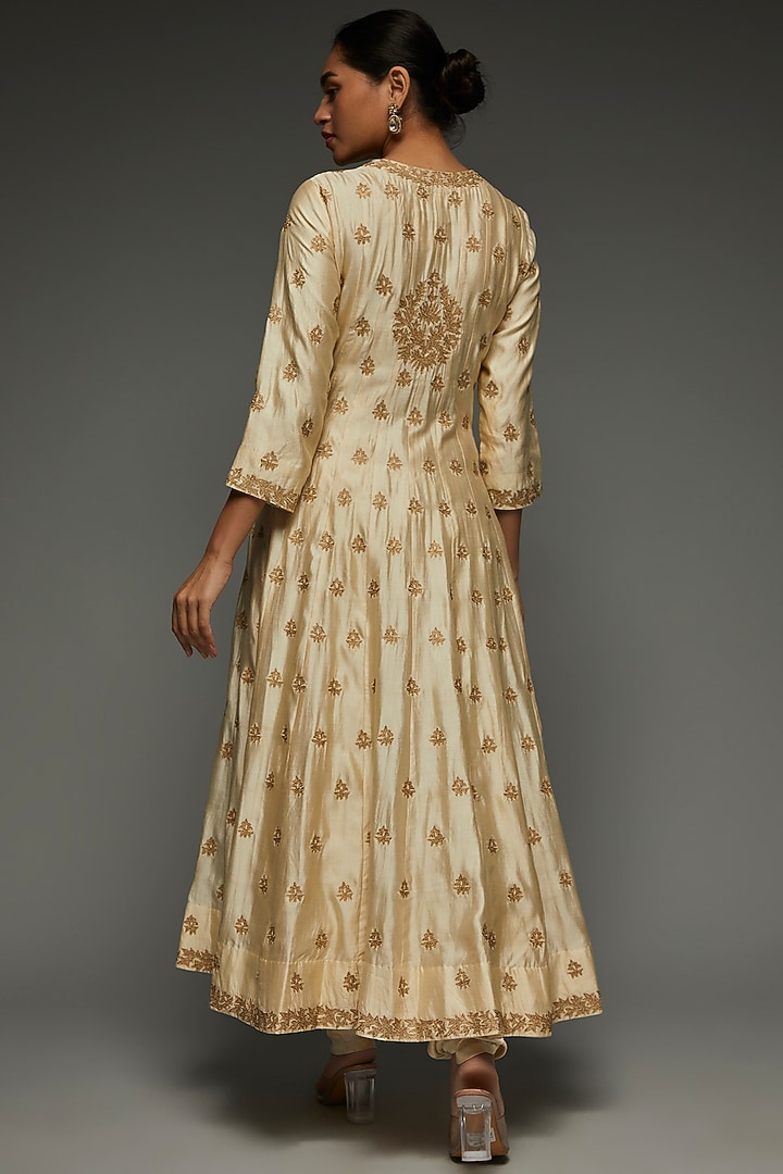 Ivory Spun Silk Hand Embroidered Wedding Anarkali Set by SURBHI SHAH at Pernia's Pop Up Shop