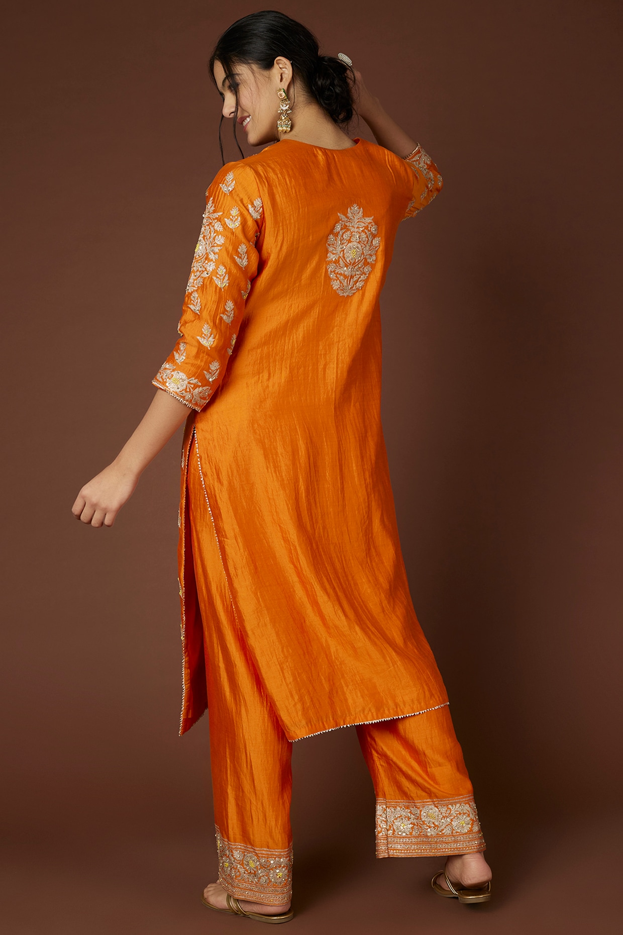 Buy Printed Orange Silk Designer Salwar Suit Online