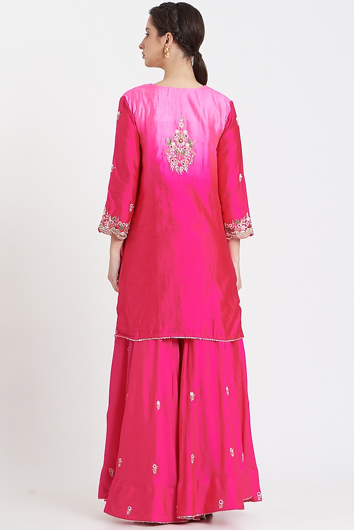 Hot Pink Embroidered Wedding Sharara Set by SURBHI SHAH at Pernia's Pop Up Shop