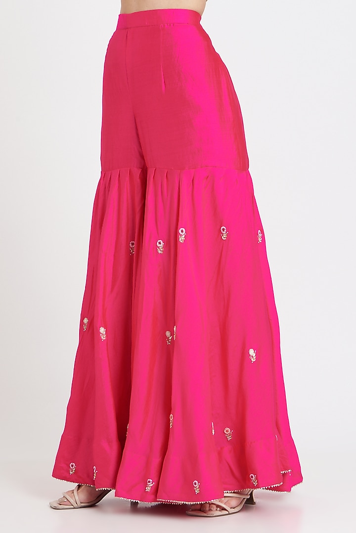 Hot Pink Embroidered Wedding Sharara Set by SURBHI SHAH at Pernia's Pop Up Shop
