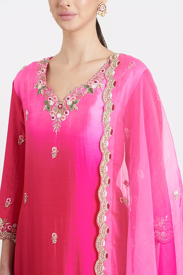 Hot Pink Embroidered Wedding Sharara Set by SURBHI SHAH at Pernia's Pop Up Shop