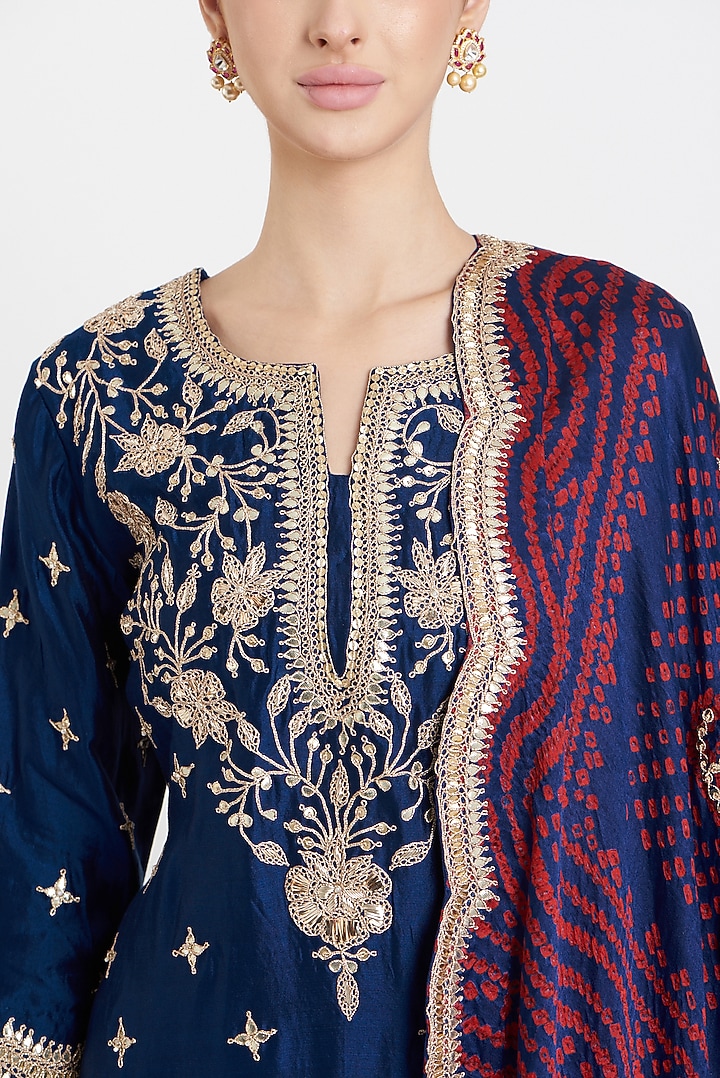 Navy Blue Silk Embroidered Wedding Sharara Set by SURBHI SHAH at Pernia's Pop Up Shop