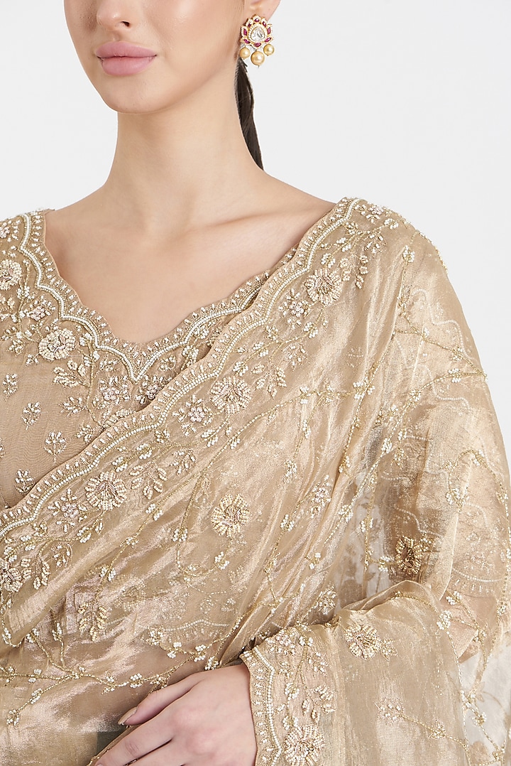 Chandan Tissue Embroidered Reception Saree Set by SURBHI SHAH at Pernia's Pop Up Shop