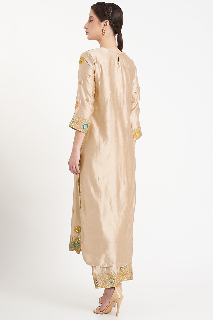 Beige Silk Embroidered Kurta Set by SURBHI SHAH at Pernia's Pop Up Shop