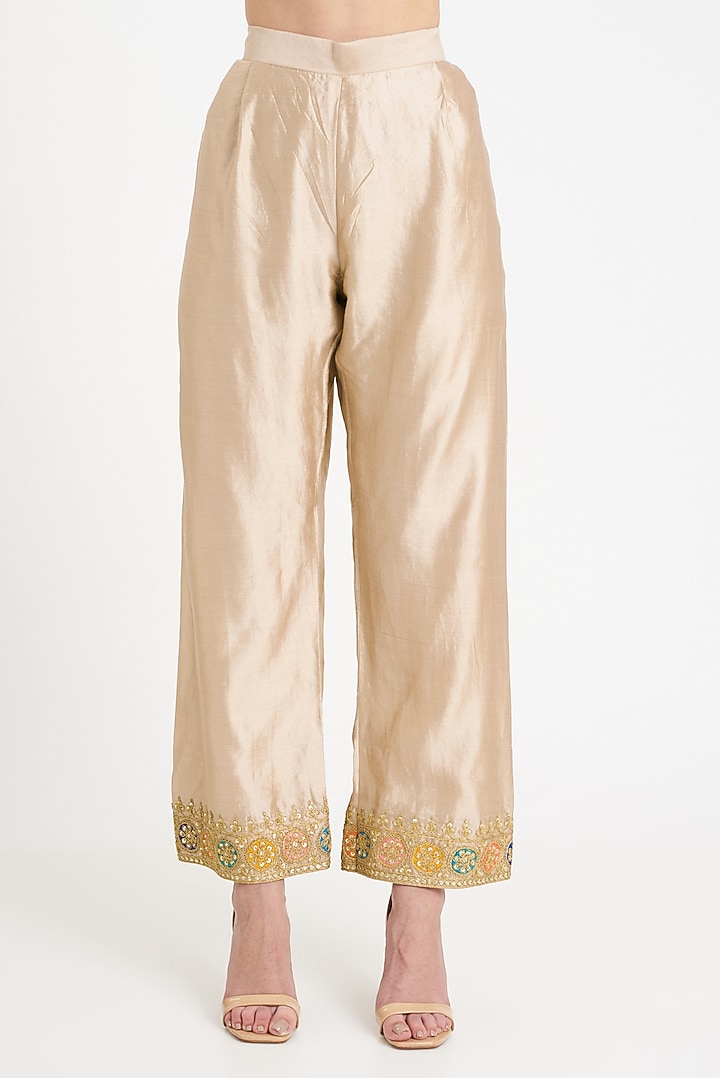 Beige Silk Embroidered Kurta Set by SURBHI SHAH at Pernia's Pop Up Shop