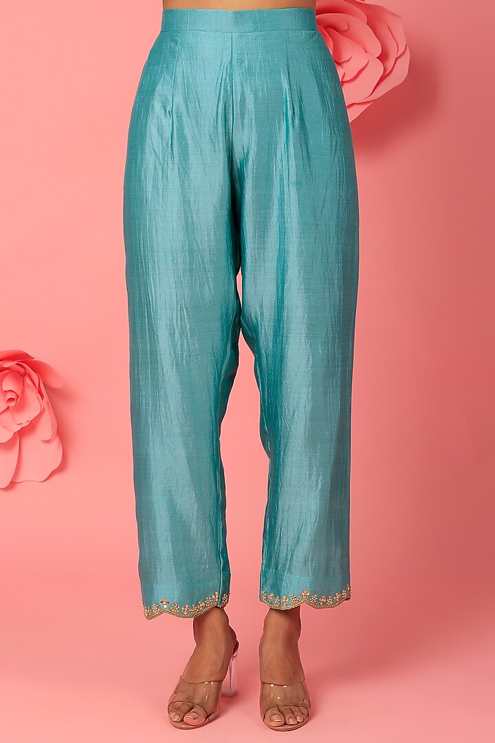 Sea Blue Hand Embroidered Kurta Set by SURBHI SHAH at Pernia's Pop Up Shop