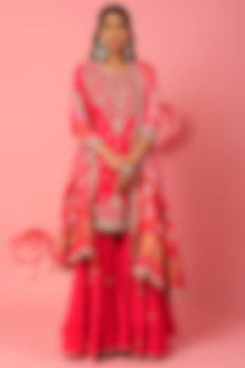 Rani Pink Pure Spun Silk Wedding Sharara Set by SURBHI SHAH at Pernia's Pop Up Shop