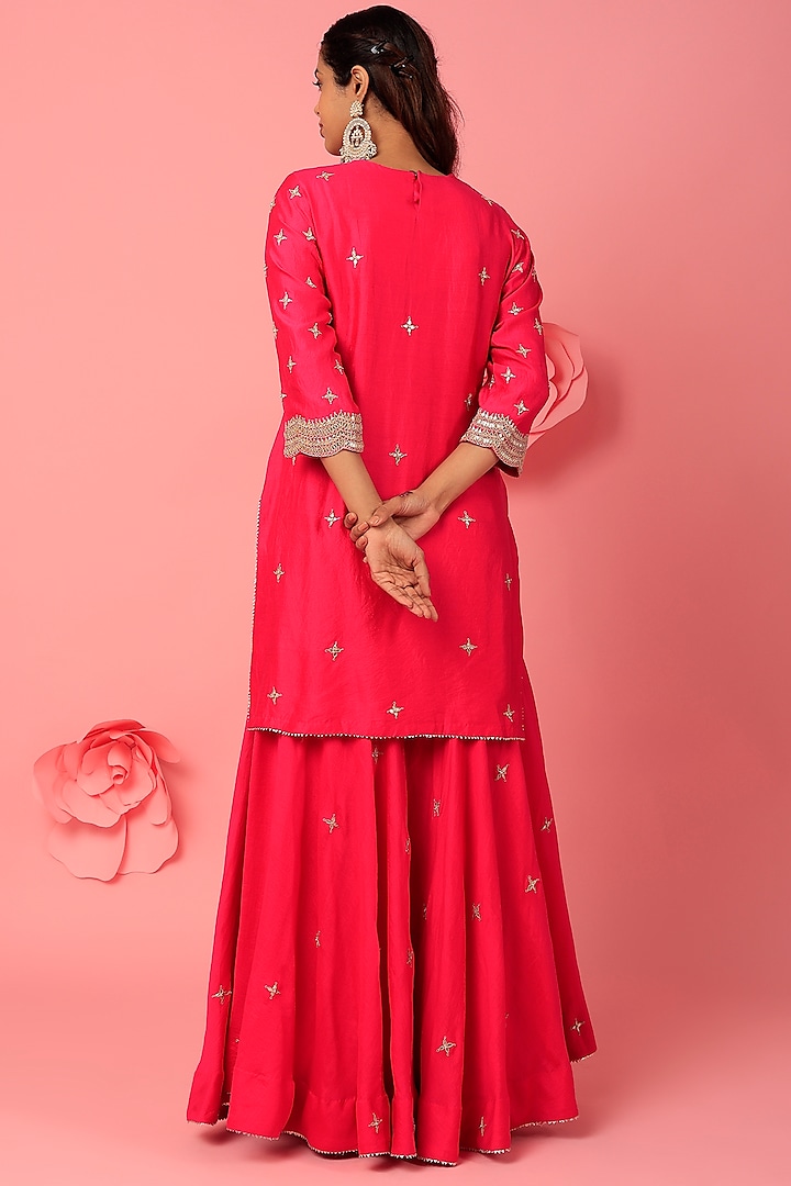 Rani Pink Pure Spun Silk Wedding Sharara Set by SURBHI SHAH at Pernia's Pop Up Shop