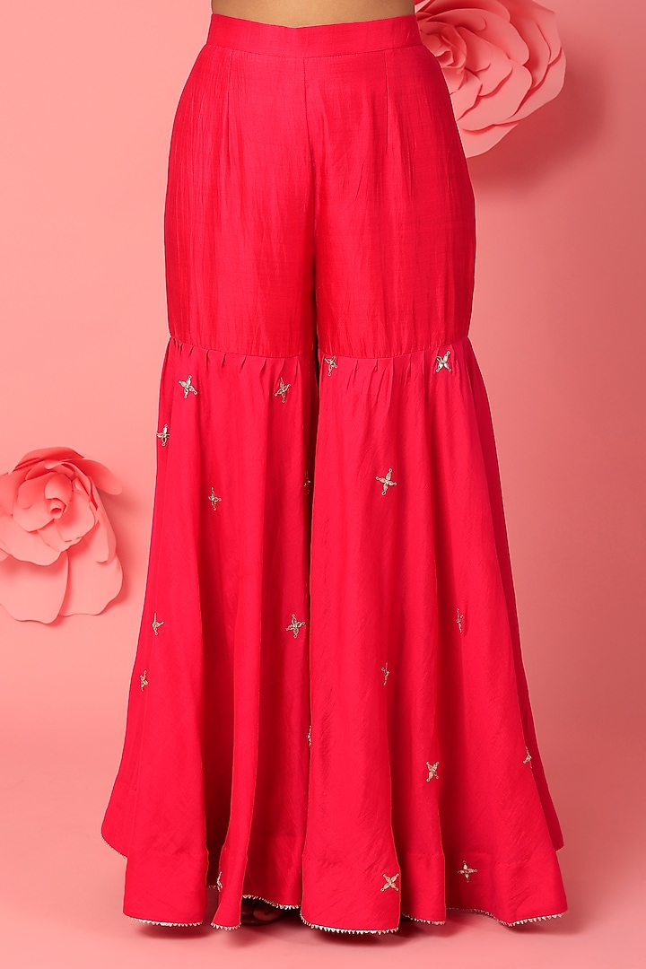 Rani Pink Pure Spun Silk Wedding Sharara Set by SURBHI SHAH at Pernia's Pop Up Shop