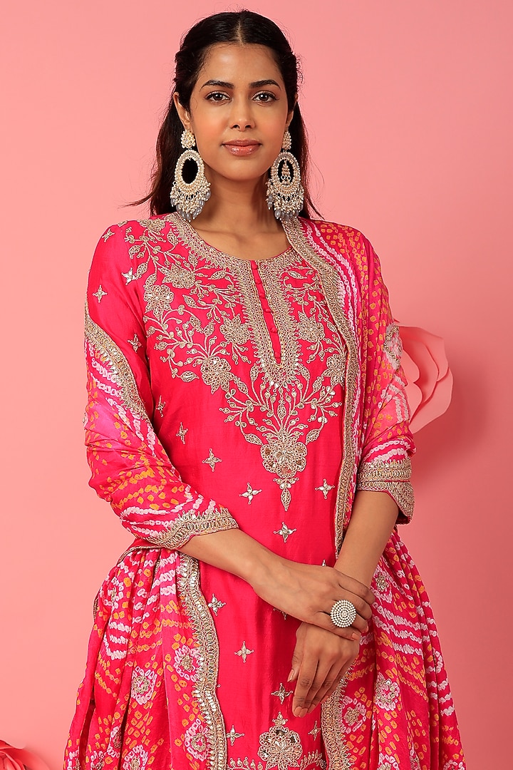 Rani Pink Pure Spun Silk Wedding Sharara Set by SURBHI SHAH at Pernia's Pop Up Shop
