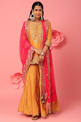 Buttery Yellow Pure Spun Silk Sharara Set by SURBHI SHAH