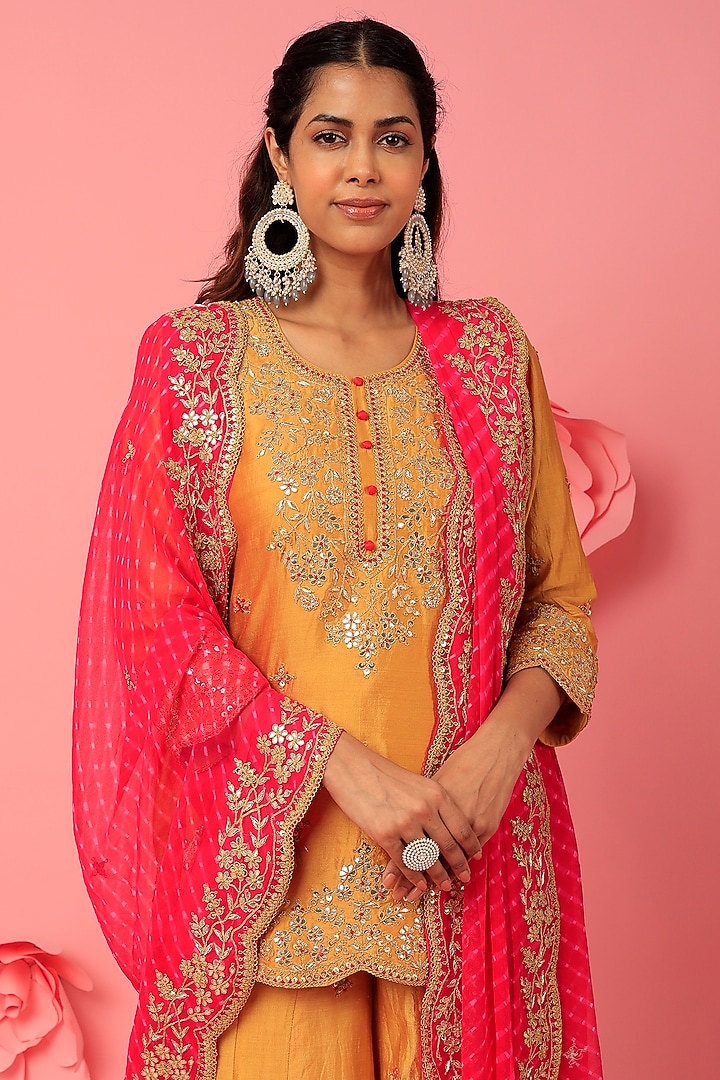 Buttery Yellow Pure Spun Silk Wedding Sharara Set by SURBHI SHAH at Pernia's Pop Up Shop