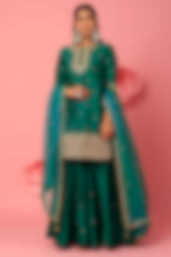 Bottle Green Pure Spun Silk Sharara Set by SURBHI SHAH at Pernia's Pop Up Shop