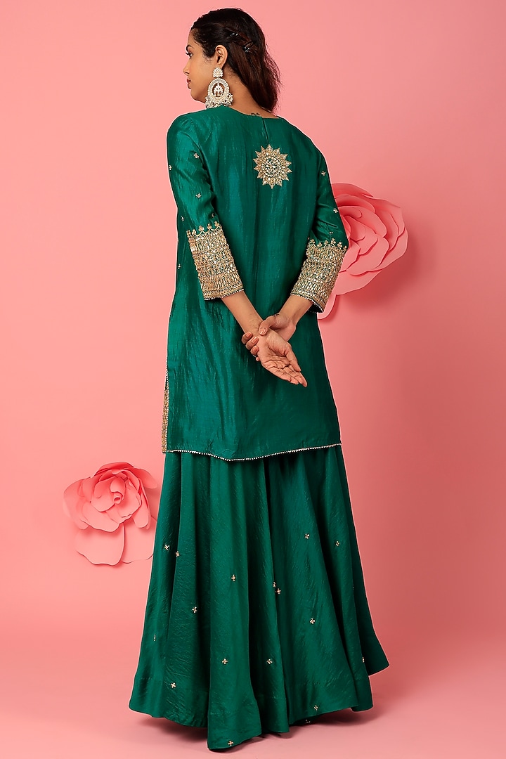 Bottle Green Pure Spun Silk Wedding Sharara Set by SURBHI SHAH at Pernia's Pop Up Shop