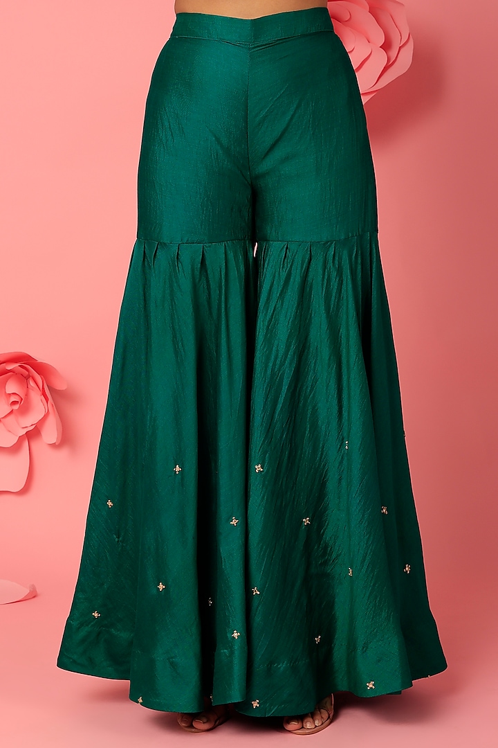 Bottle Green Pure Spun Silk Wedding Sharara Set by SURBHI SHAH at Pernia's Pop Up Shop