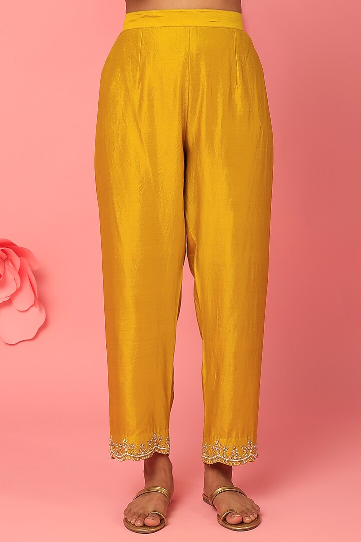 Mustard Green Hand Embroidered Kurta Set by SURBHI SHAH at Pernia's Pop Up Shop