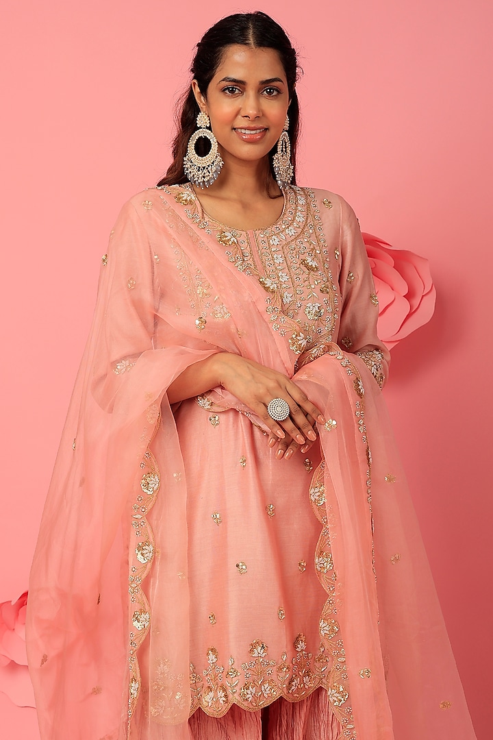 Natasha Shah in our Rose gold short kurta and sharara set main image 0