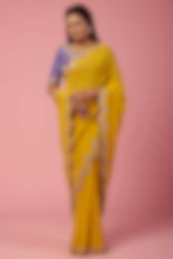 Yellow Embroidered Saree Set by SURBHI SHAH