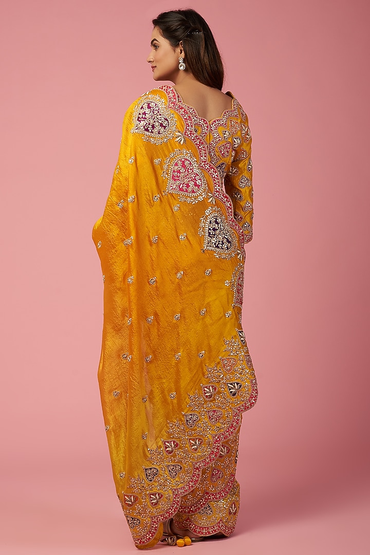 Shaded Yellow Embroidered Reception Saree Set by SURBHI SHAH at Pernia's Pop Up Shop
