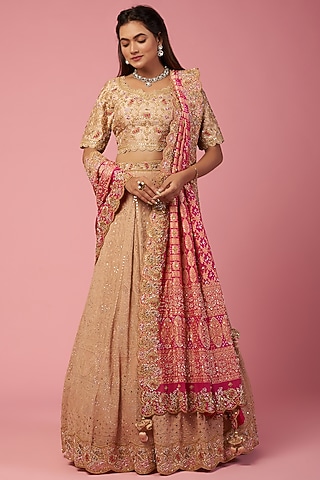 Beige Embroidered Lehenga Set by SURBHI SHAH