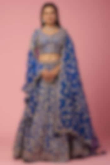 Blue Embroidered Bridal Lehenga Set by SURBHI SHAH at Pernia's Pop Up Shop
