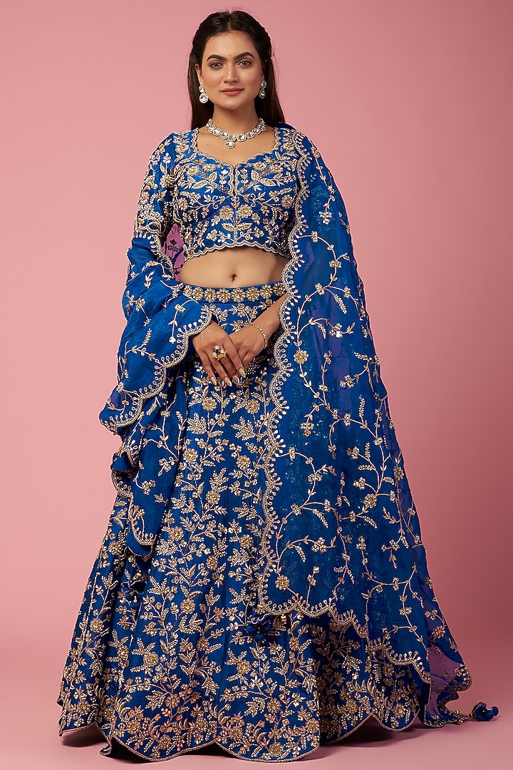 Blue Embroidered Bridal Lehenga Set by SURBHI SHAH at Pernia's Pop Up Shop