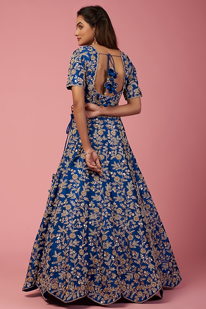 Blue Embroidered Bridal Lehenga Set by SURBHI SHAH at Pernia's Pop Up Shop