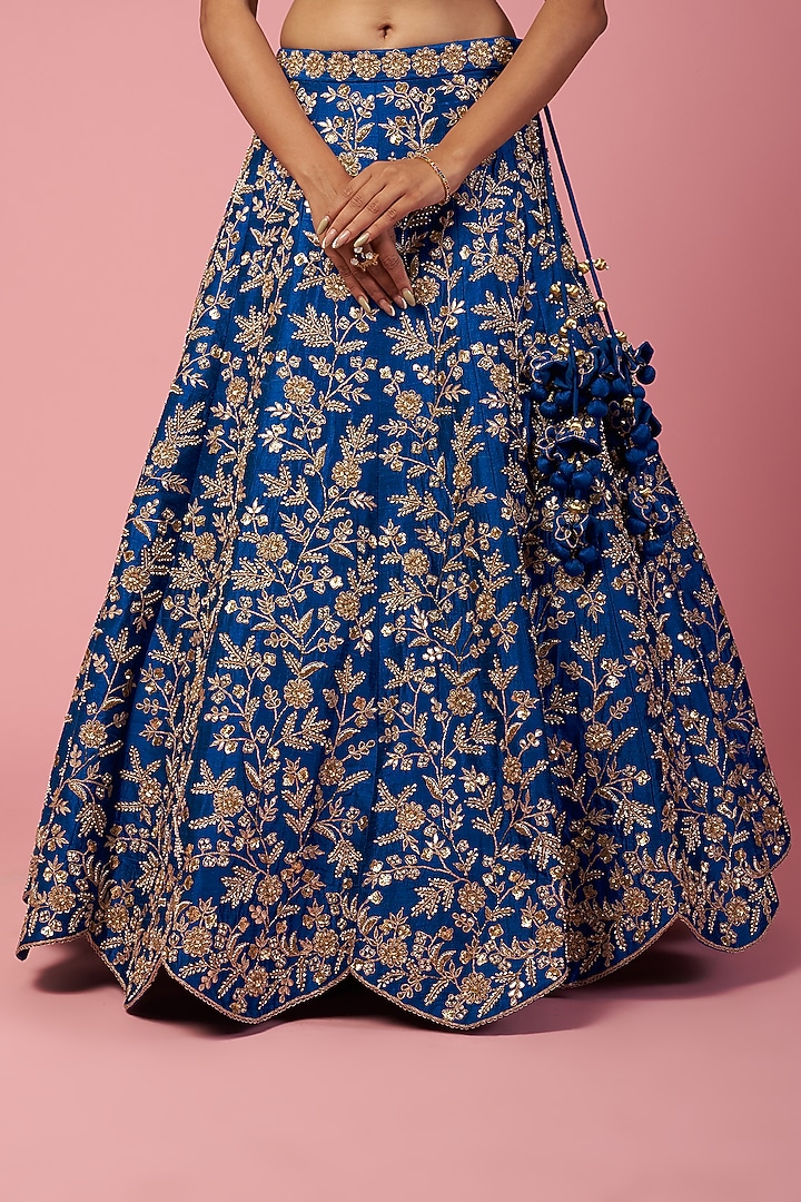 Blue Embroidered Bridal Lehenga Set by SURBHI SHAH at Pernia's Pop Up Shop