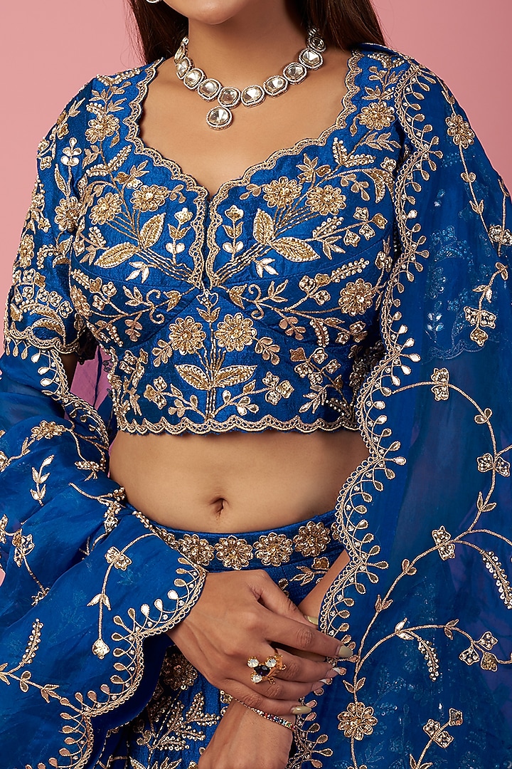 Blue Embroidered Bridal Lehenga Set by SURBHI SHAH at Pernia's Pop Up Shop