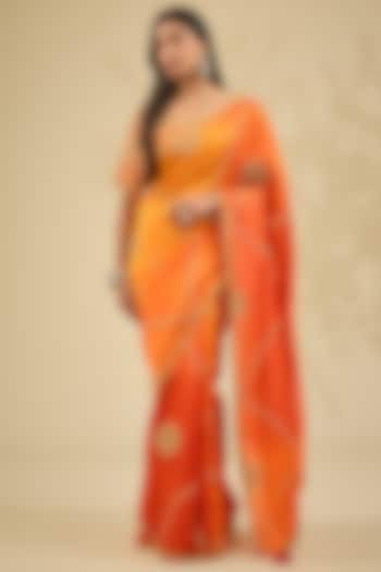 Orange Kora Silk Marodi Work Saree Set by Surbhi Shah at Pernia's Pop Up Shop