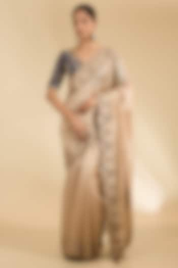 Silver Kora Silk Marori Patch Work Saree Set by Surbhi Shah at Pernia's Pop Up Shop