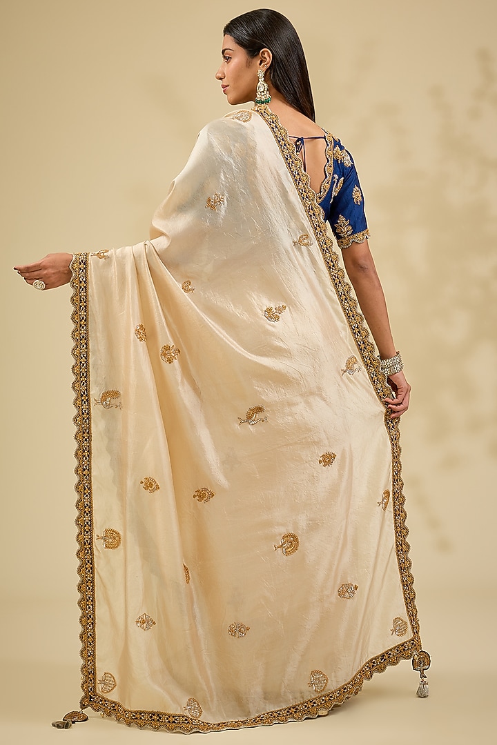 Silver Kora Silk Zardosi Work Wedding Saree Set by Surbhi Shah at Pernia's Pop Up Shop