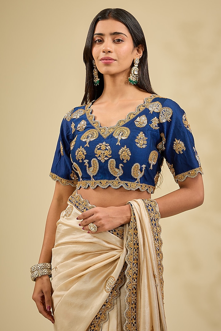 Silver Kora Silk Zardosi Work Wedding Saree Set by Surbhi Shah at Pernia's Pop Up Shop