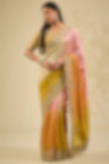 Mustard Yellow Kora Silk Zardosi Work Saree Set by Surbhi Shah at Pernia's Pop Up Shop