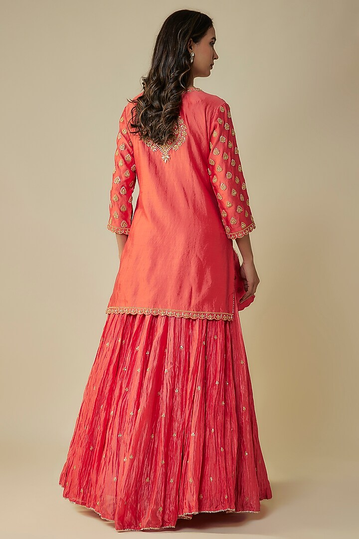 Coral Kora Silk Crushed Skirt Set by SURBHI SHAH at Pernia's Pop Up Shop