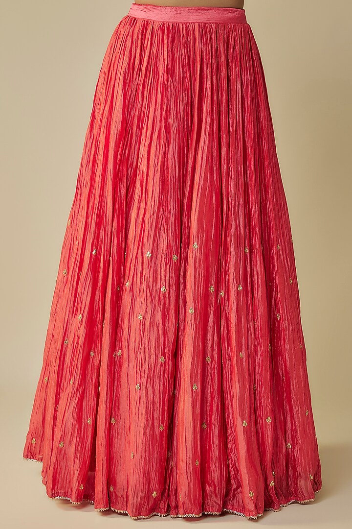 Coral Kora Silk Crushed Skirt Set by SURBHI SHAH at Pernia's Pop Up Shop