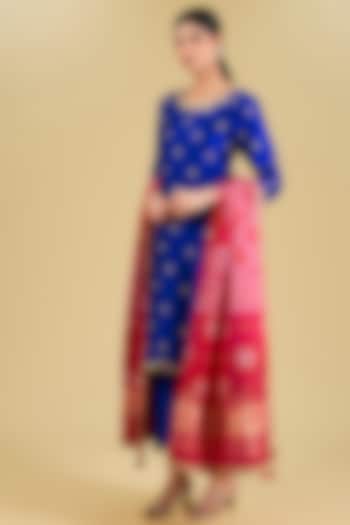 Midnight Blue Spun Silk Gota Marodi Work Kurta Set by Surbhi Shah at Pernia's Pop Up Shop