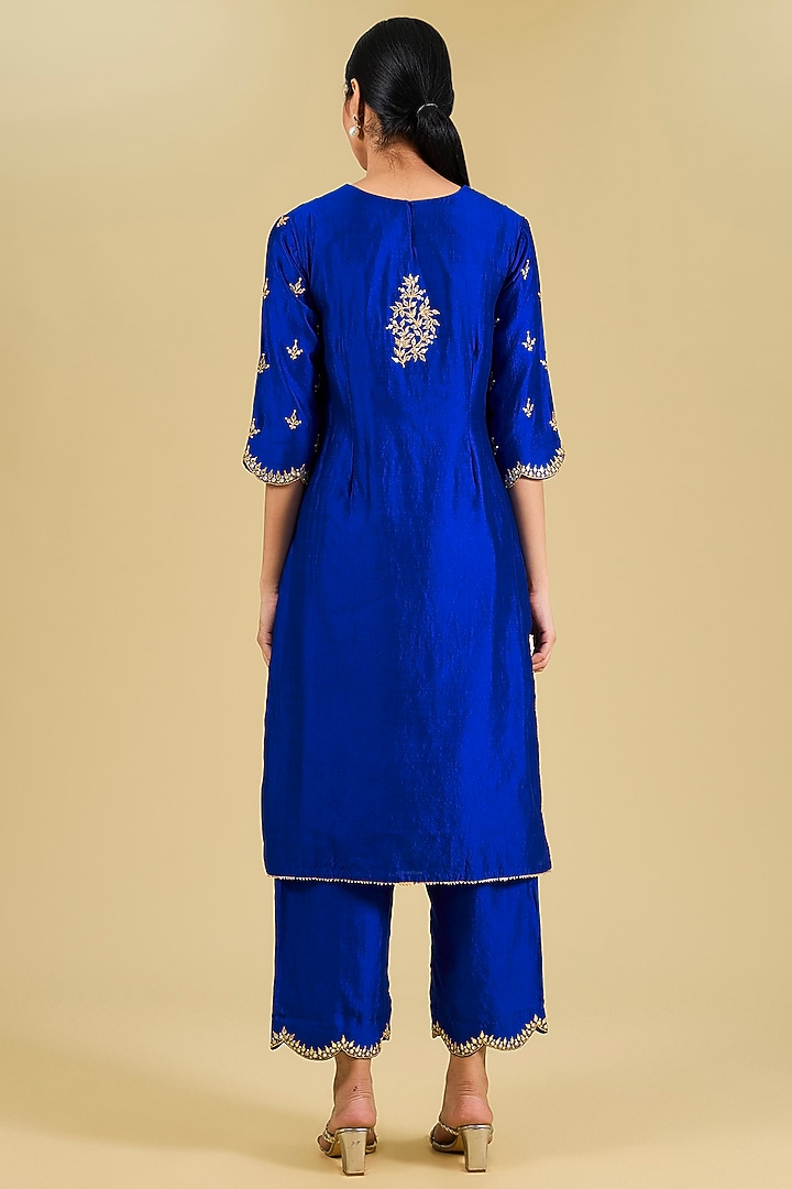 Midnight Blue Spun Silk Gota Marodi Work Kurta Set by Surbhi Shah at Pernia's Pop Up Shop