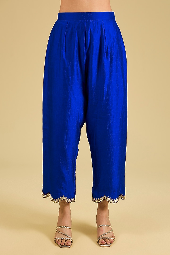 Midnight Blue Spun Silk Gota Marodi Work Kurta Set by Surbhi Shah at Pernia's Pop Up Shop