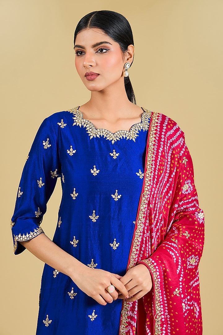 Midnight Blue Spun Silk Gota Marodi Work Kurta Set by Surbhi Shah at Pernia's Pop Up Shop