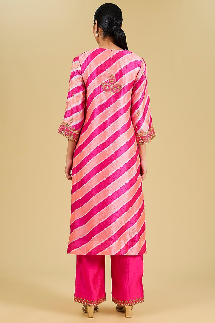 Hot Pink & Peach Spun Silk Gota Patti Work Kurta Set by Surbhi Shah at Pernia's Pop Up Shop