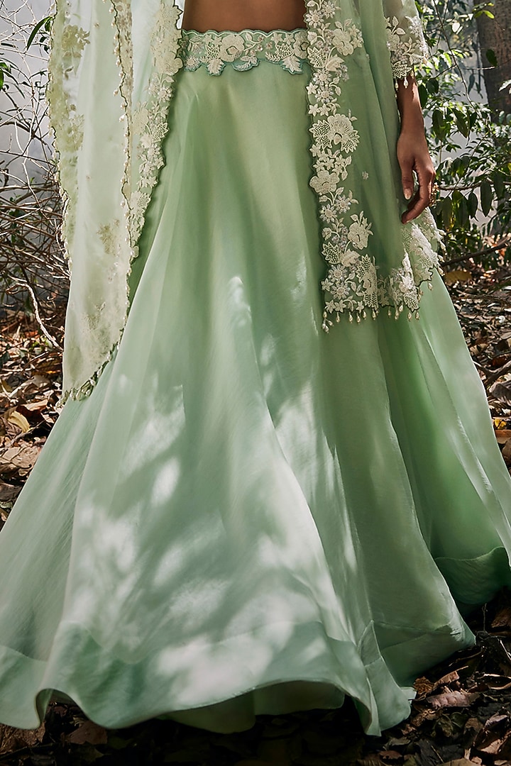 Sea Green Organza Pearl Work Handcrafted Cape Set by SURBHI SHAH at Pernia's Pop Up Shop