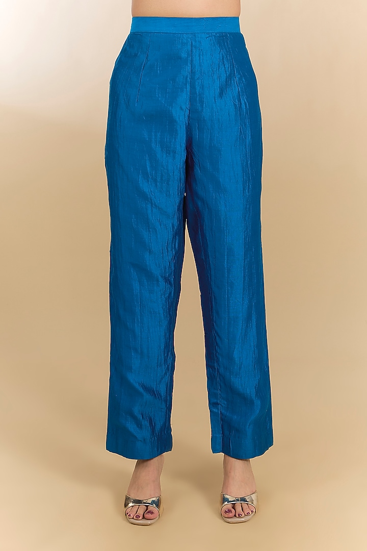 Teal Blue Spun Silk Marori Work Angrakha Kurta Set by Surbhi Shah at Pernia's Pop Up Shop