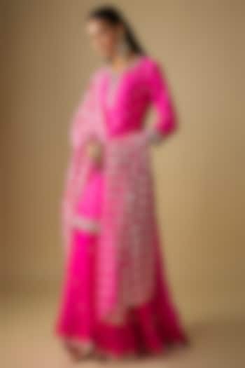 Hot Pink Spun Silk Bridal Sharara Set by SURBHI SHAH at Pernia's Pop Up Shop